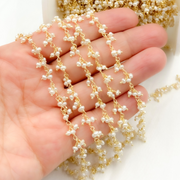 PRL32. Pearl Cluster Dangle Gold Plated Wire Chain